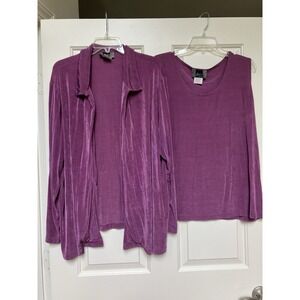 Slinky Brand Women's Tank Top & Cardigan Set Purple Open Front 2X Plus Comfy